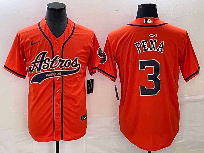 Mens Houston Astros #3 Jeremy Pena Orange With Patch Cool Base Stitched Baseball Jersey